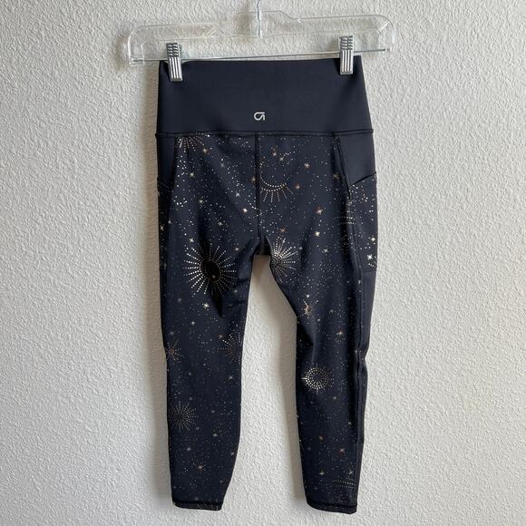 Gap Fit High Rise Black Star Galaxy Print Leggings Women's XS Petite Pockets - Picture 3 of 7